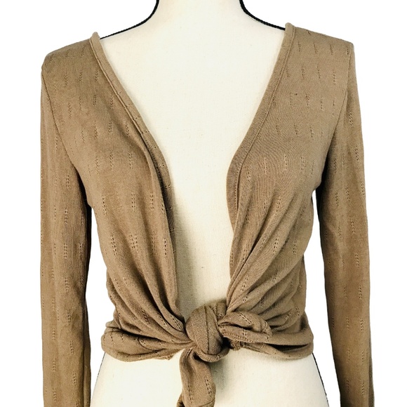 Love Julian Tan Cropped Front Tie Sweater - Picture 2 of 4